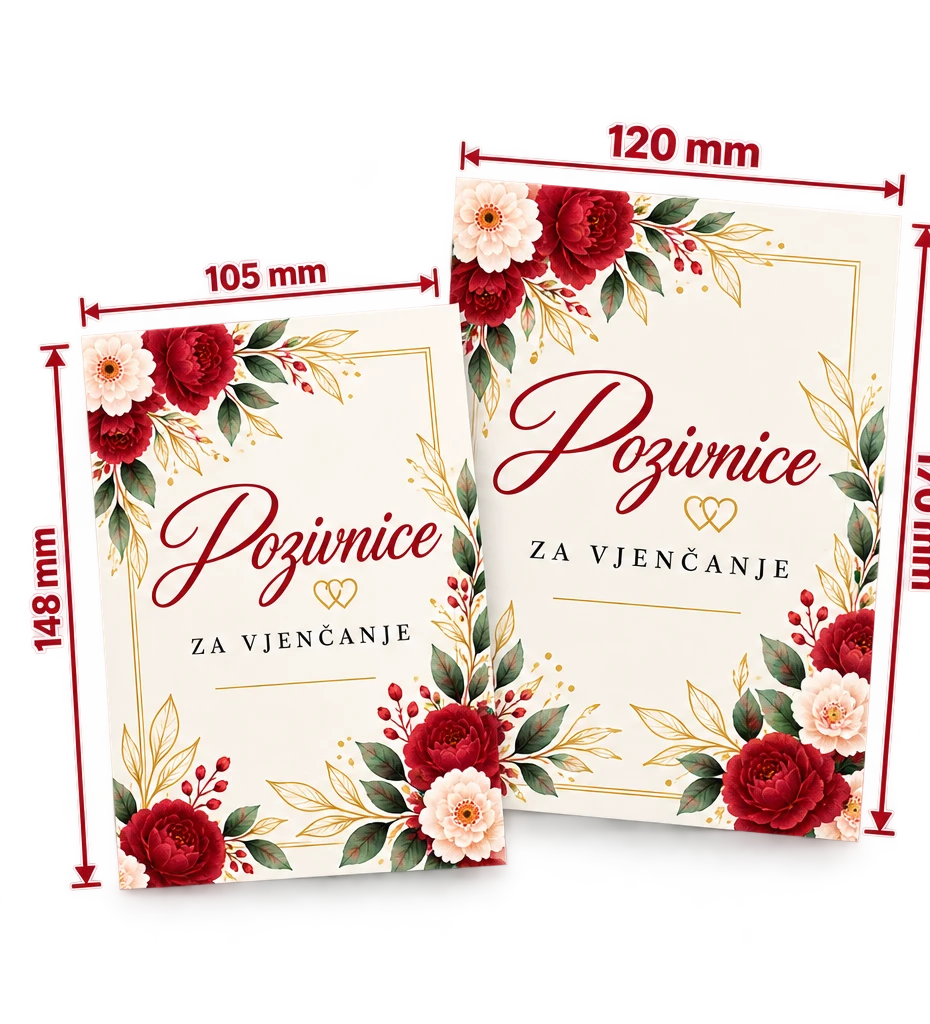 Pozivnice za vjenčanje u formatima 105 × 148 mm i 120 × 170 mm